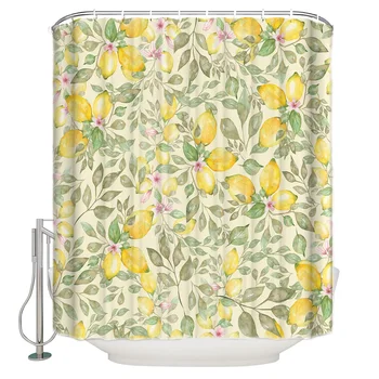 

Shower Curtain Lemon Fruit Small Fresh Waterproof Polyester Fabric Home Decoration Bathroom Shower Curtain with Hook