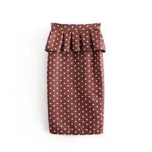 Женская модная плиссированная юбка миди в горошек с оборками, faldas mujer, сексуальные повседневные Прямые юбки с разрезом на молнии сзади QUN512