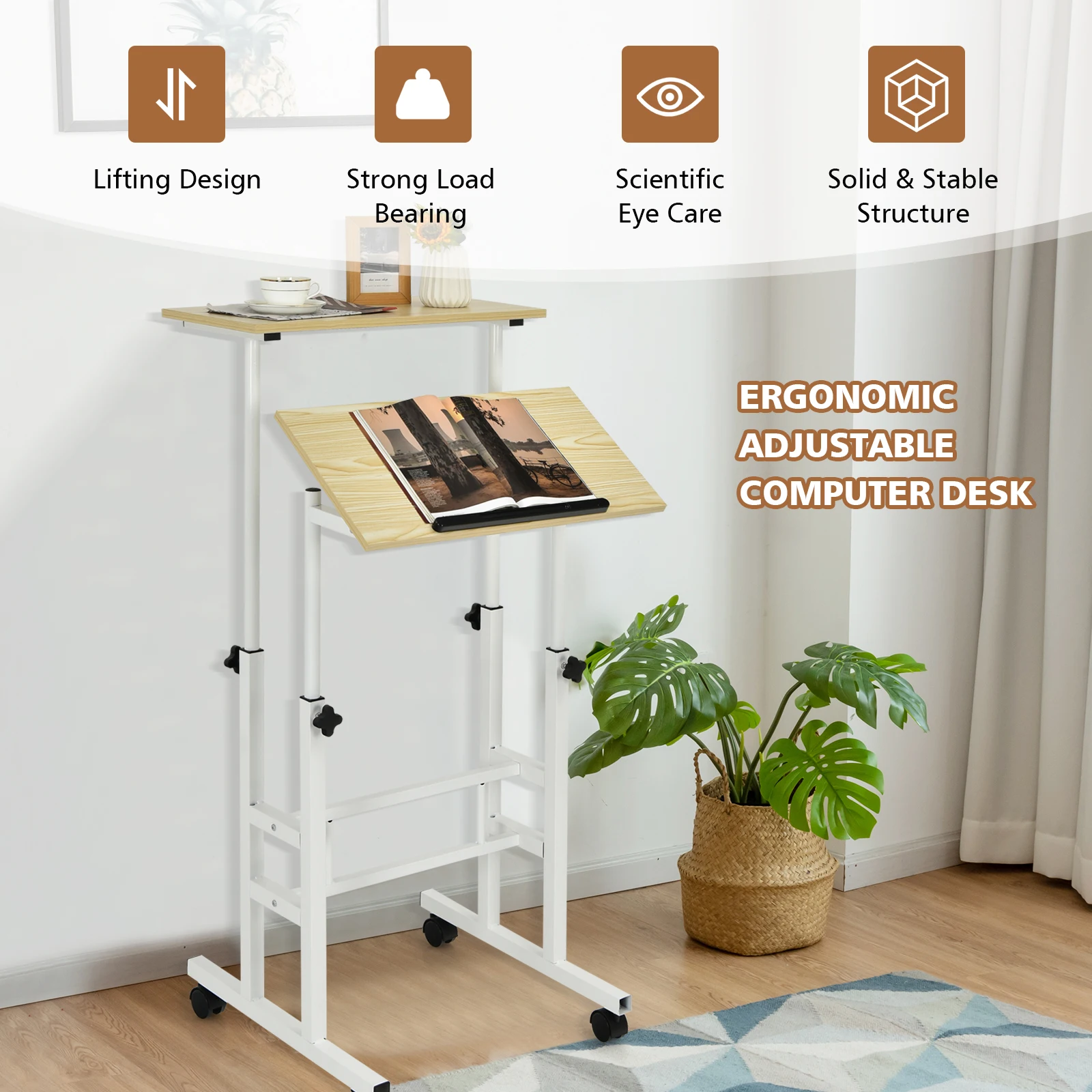 Smart Height Adjustable Computer Desk - Ergonomic, Two Tabletops, Minimalistic, Healthy Work Style, Office Table, Home Office