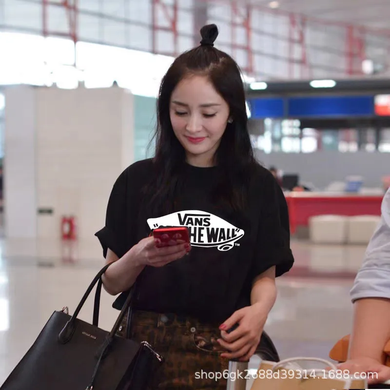 

New Short Sleeve T-shirt Trend Loose-Fit Pure Cotton Base Shirt Tops Men And Women Couples Skateboard Half Sleeve Street Hip Hop