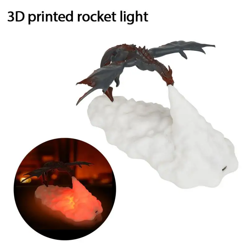 Светодиодный ночной Светильник 3D печать креативный летающий дракон пламени