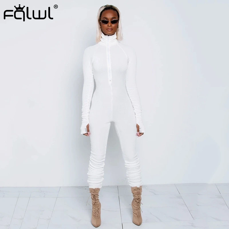 FQLWL Ribbed Knitted White Balck Bodycon Jumpsuit Women Overalls Zipper Sexy Romper Women Ladies Long Sleeve Jumpsuits Female FQLWL Ribbed Knitted White Balck Bodycon Jumpsuit Women Overalls Zipper Sexy Romper Women Ladies Long Sleeve Jumpsuits Female