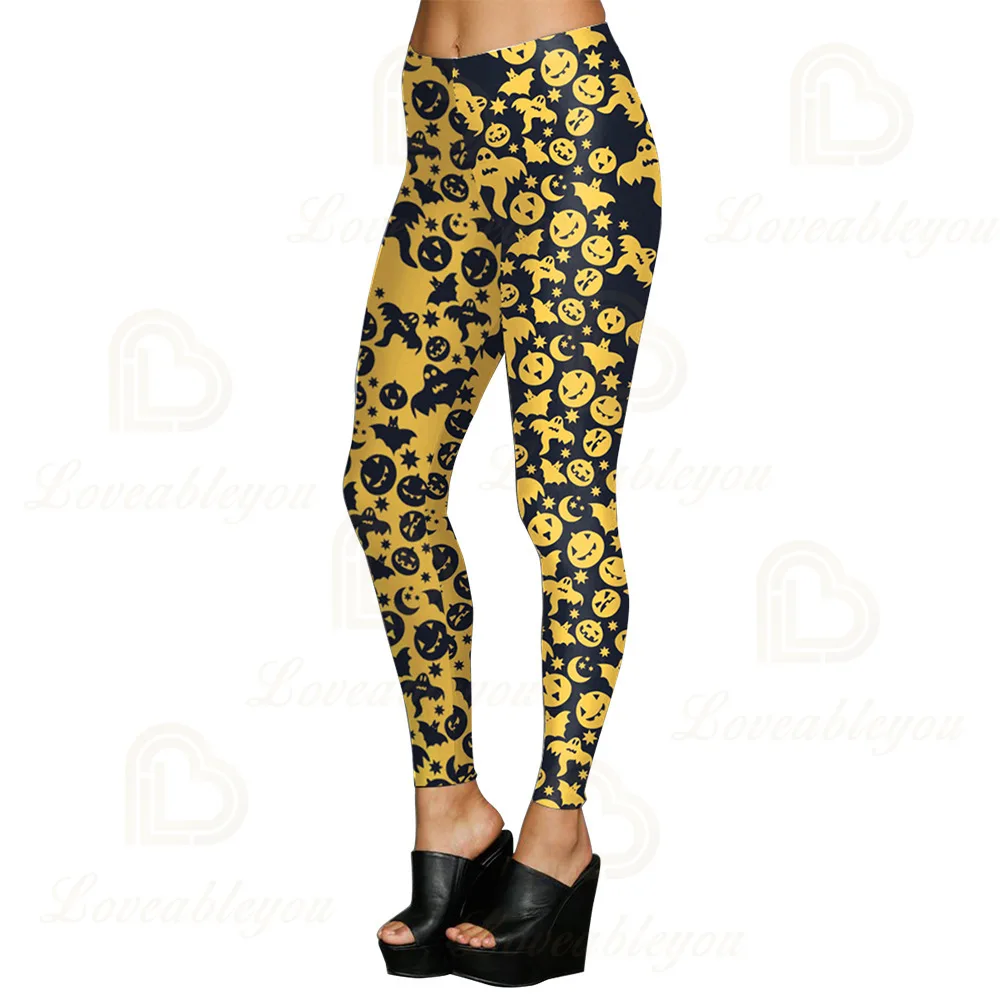 2020 New Women Halloween Leggings Mid Waist Workout Pants Lady Fitness Leggings Pumpkin 3D Printed Leggings