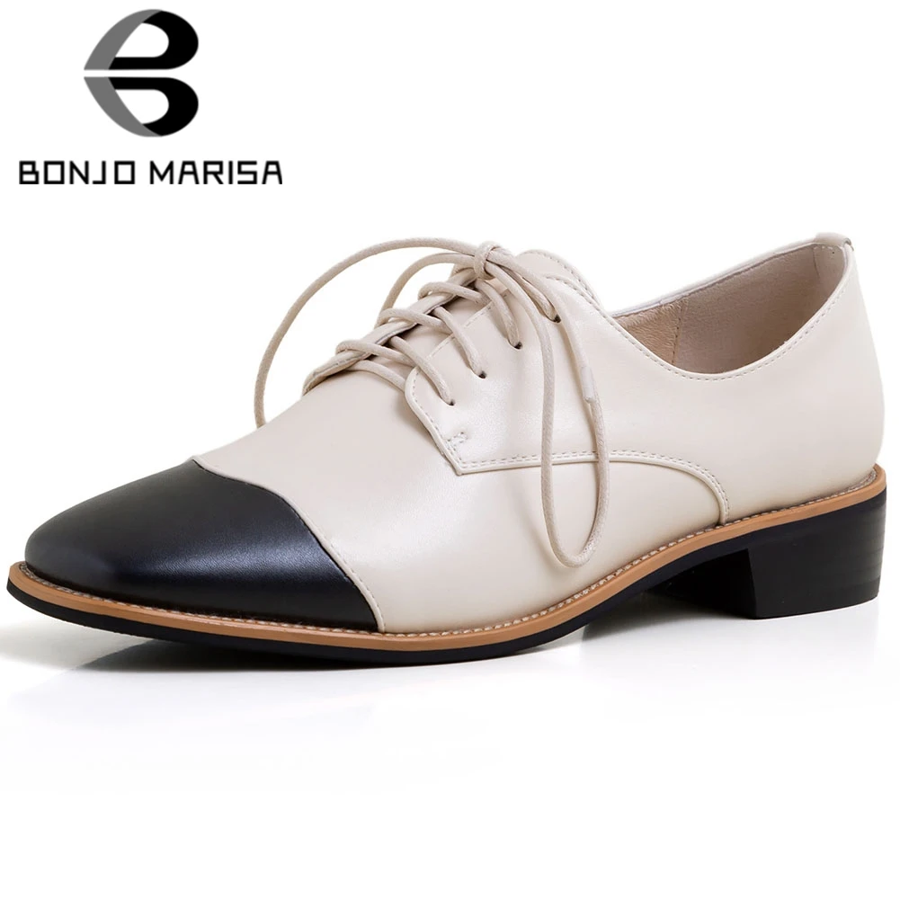 

BONJOMARISA Brand Fashion Lady Flats Lace Up Sewing Mixed Color Office Flats Women Spring Autumn Casual Comfortable Shoes Woman