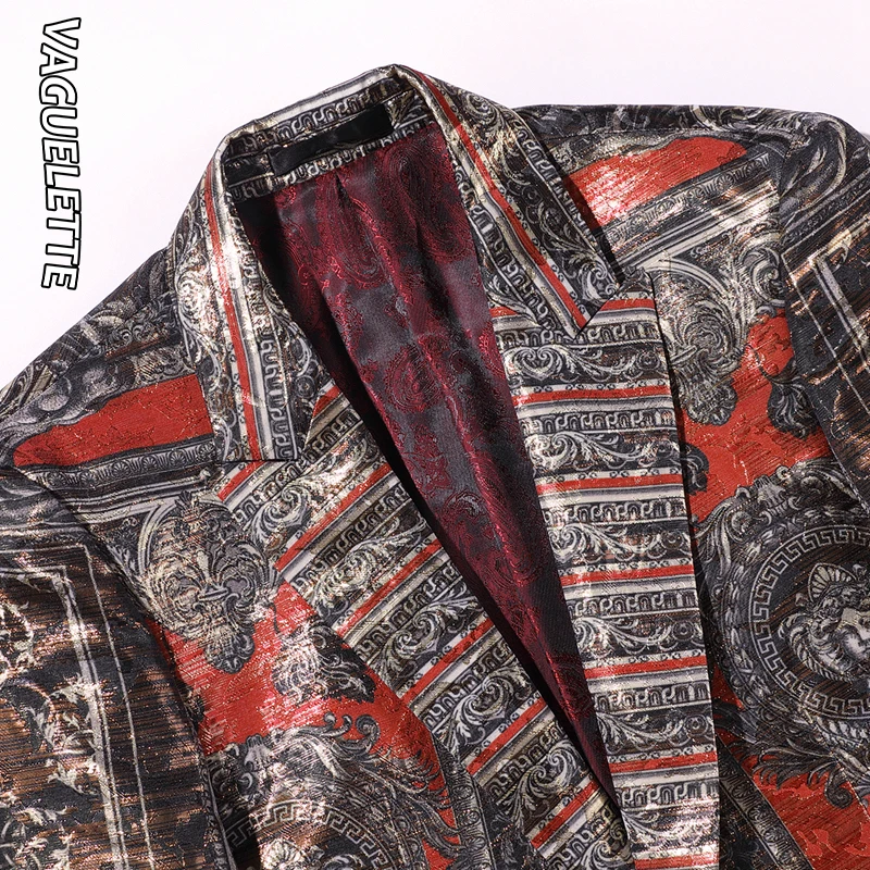 Vaguelette Golden Luxury Men's Blazers And Suit Jacket Slim Fit Medusa Pattern Luxury Brand Floral Print Stage Wear Mens Blazers