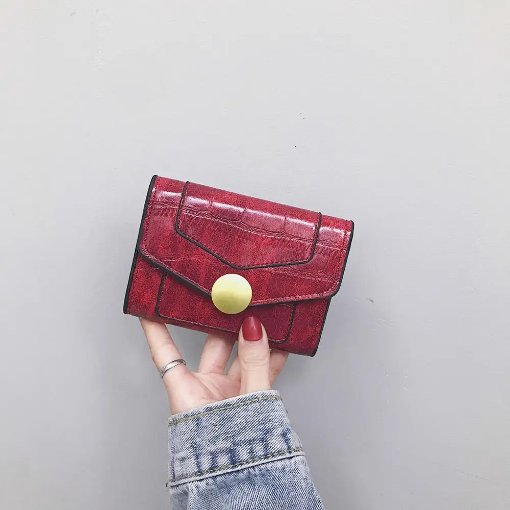 

Women short Wallet mini Coin Purse Card Holder Handbag Retro Pure Color Purse Characteristic Wallet bag leather quality Purse@