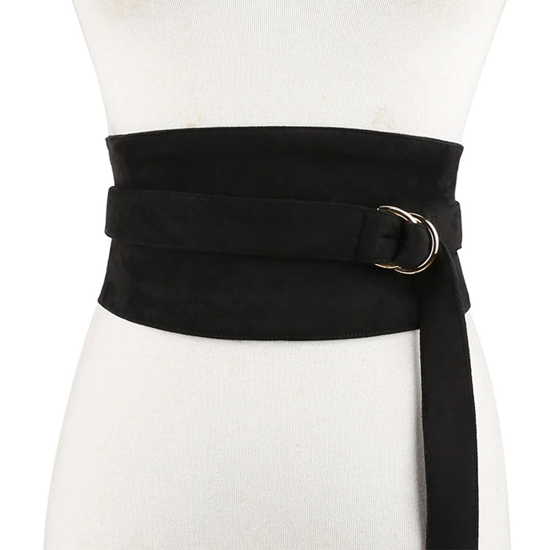 

Black Basic Wide Waistbelt For Women Girls Elastic Adjustable Solid Waistband Female Belt