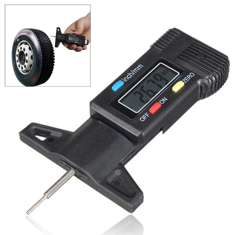 1 Inch Measuring Range Digital Tire Tread Fray Tester Electronic Gauge Tyre Depth Checker for Car Vehicle Black Zhuhaixmy Portable 0-25 MM