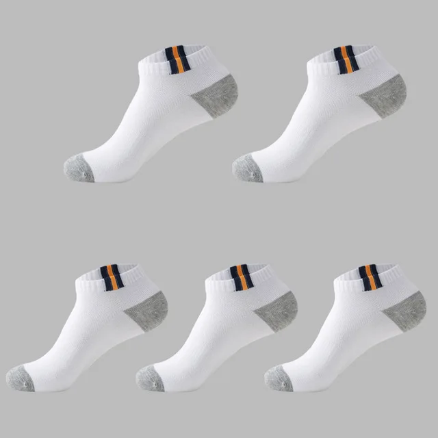Gray White 5 пар, высокое качество, мужские носки на осень и лето, классические дышащие хлопковые мужские короткие носки в стиле пэчворк, мужские носки, европейские размеры 39-43, Meias - Цвет: Gray White