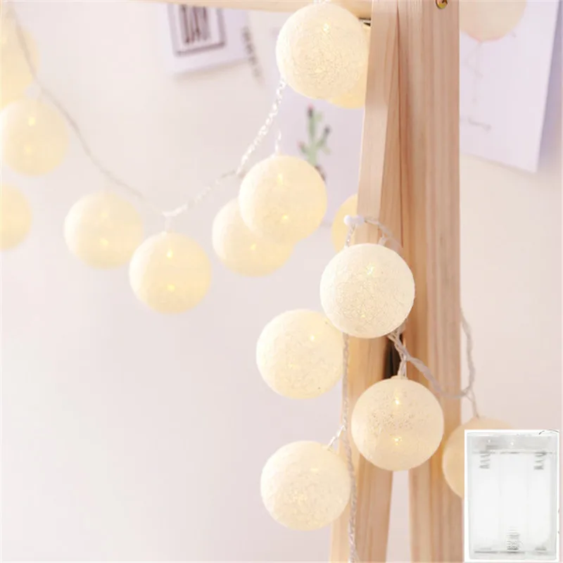 Guirnalda de luces decorativas de bolas de algodón para Navidad, hecha a mano, con hilo de 20/40 bolas, con pilas o USB, para fiestas familiares