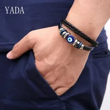 YADA Gifts Blue eye Bracelets&Bangles For Men multi-layer Braided Leather Bracelets Charm Friendship Jewelry Bracelet BT200074