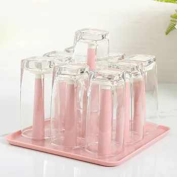 

Plastic Glass Cup Dry Rack Water Mug Draining Drying Organizer Drain Holder Stand 9 Cups Home Kitchen Supplies