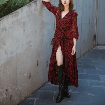 

Women Dress 2020 Spring and Summer New Leopard Print V-neck Wrap Dress