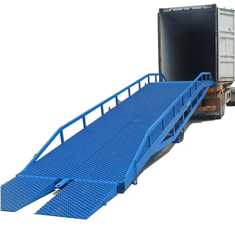 ^Cheap Moveable Steel Yard Ramp with Solid Rubber Wheels,180cm Max.High / 10 Tons Load Dual Cylinder Hydraulic Pump Height Adjustable ^Cheap Moveable Steel Yard Ramp with Solid Rubber Wheels,180cm Max.High / 10 Tons Load Dual Cylinder Hydraulic Pump Height Adjustable