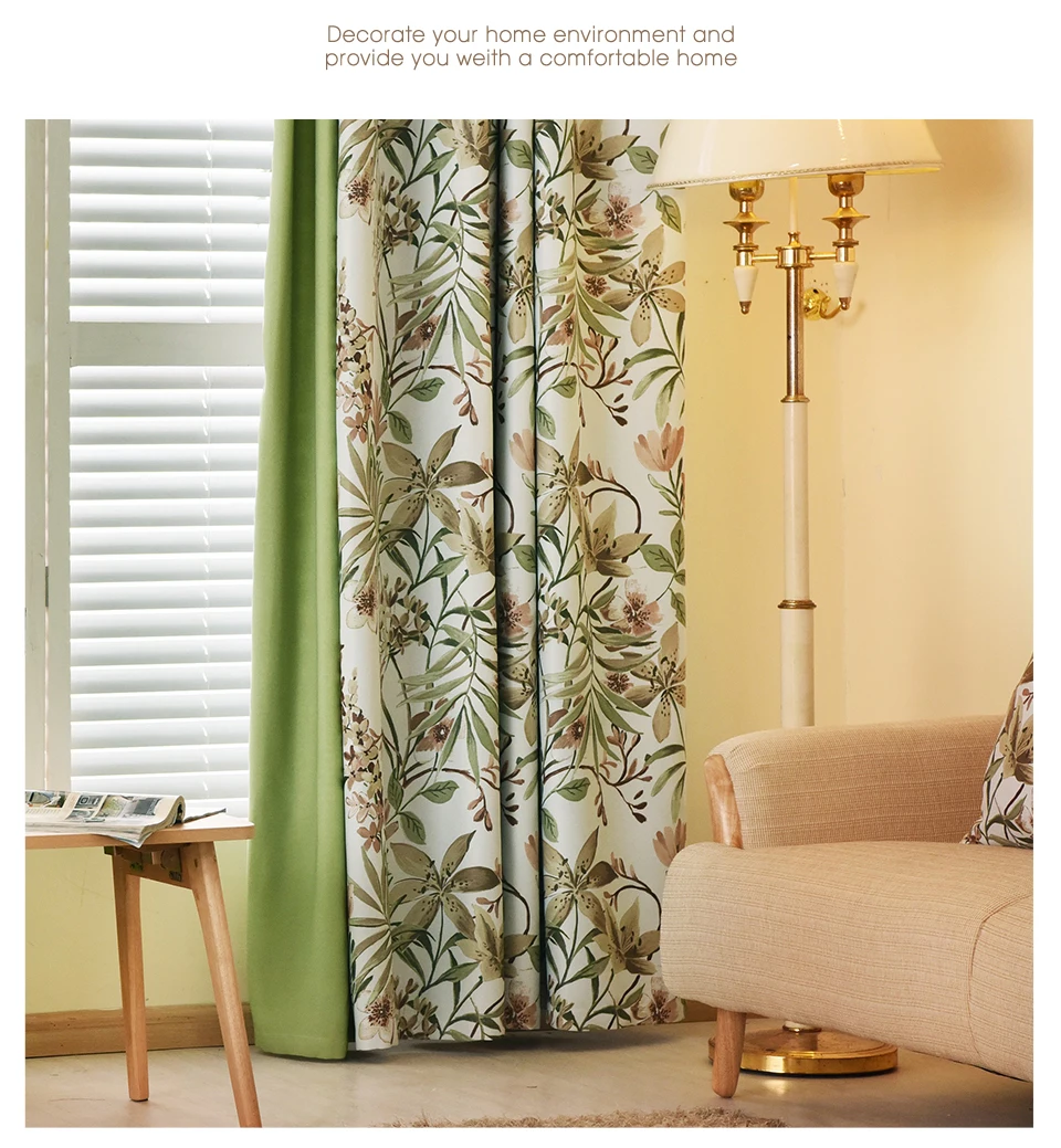 American Style Pastoral Green Stitching Curtains For Living Room Windows Drapes Bedroom Curtains Treatments Shading 85% Blinds