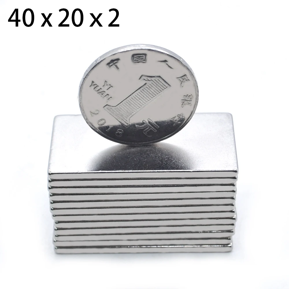 

200 pcs. 40 mm x 20 mm x 2 mm strong, powerful block square magnet Craft Rare earth model 40 * 20 * 2 Permanent magnet Neodymium