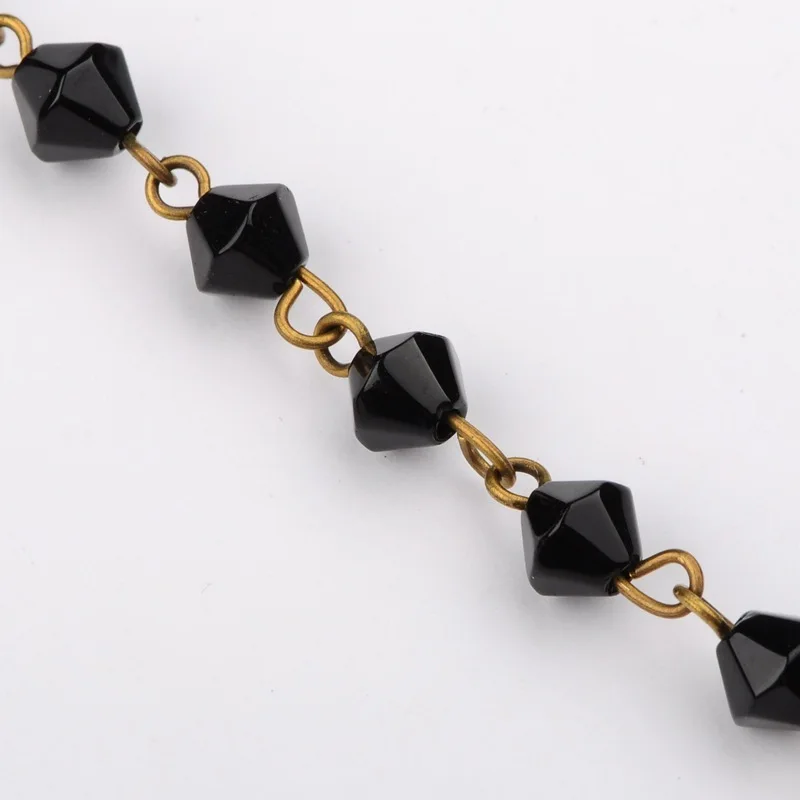 

5 Strands 39.3" Black 6mm Handmade Bicone Glass Beads with Iron Eye Pin Chains Beaded Ball Chain for Neckalce Bracelet Making