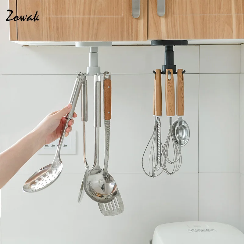 iClosam New 8pcs 360° Rotating Folding Hooks,Kitchenware Holder,Waterproof,Punch-free,Bathroom Bedroom Hanger Organizer Wall Hook and Under Cabinet Holder for Kitchen/Bathroom/Office Supplies 