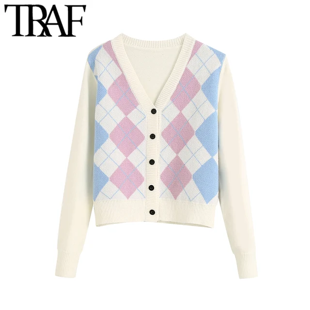 Vintage Stylish Geometric Pattern Short Knitted Sweater 6