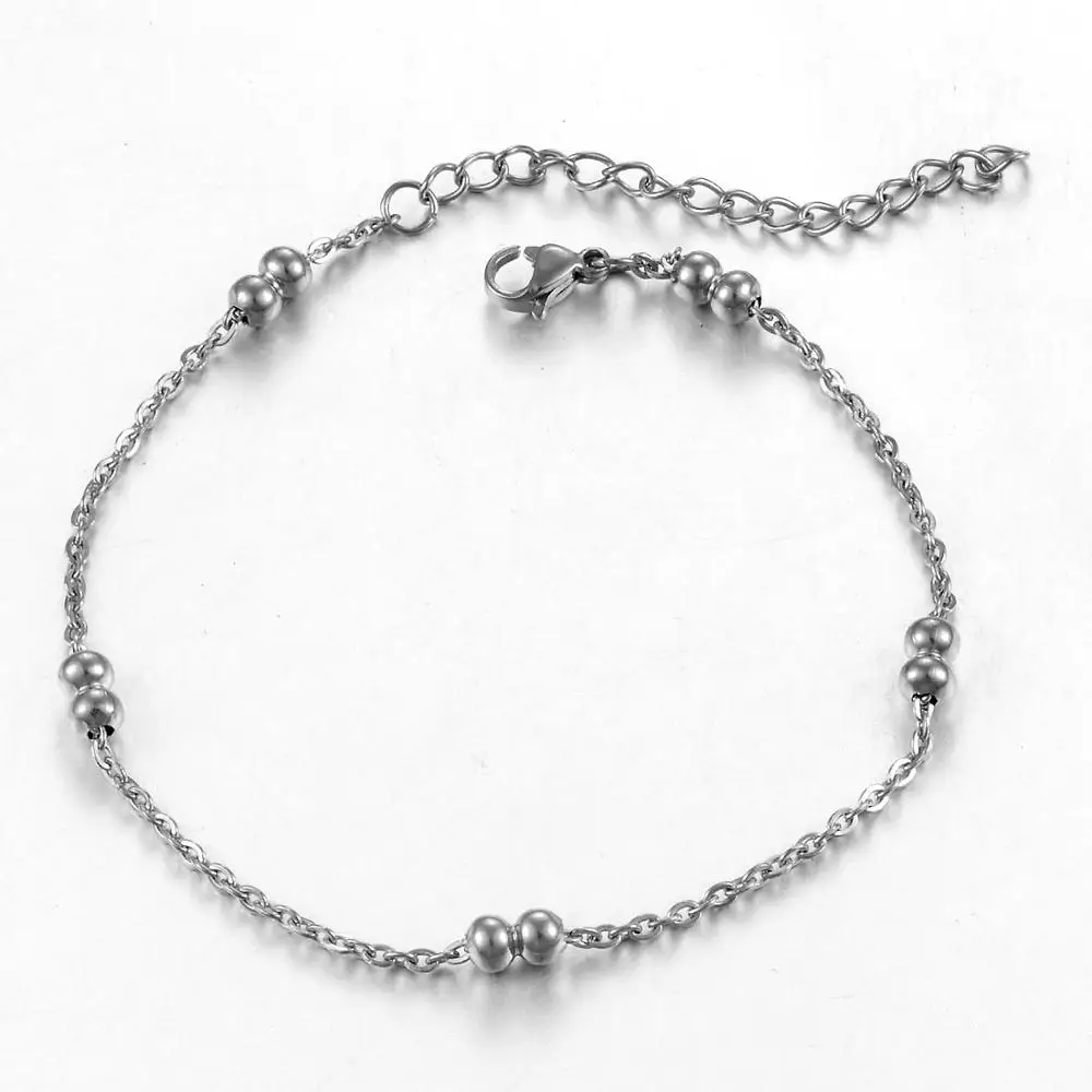 No Fade Stainless Steel Gold Color Beaded Chian Bracelet For Women Gril Fashion Jewelry Gift