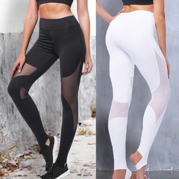 

Fashion Casual Fitness Stitching Mesh Leggings Women Step On The Foot Elasticity Workout Clothes High Quality Leggins For Female