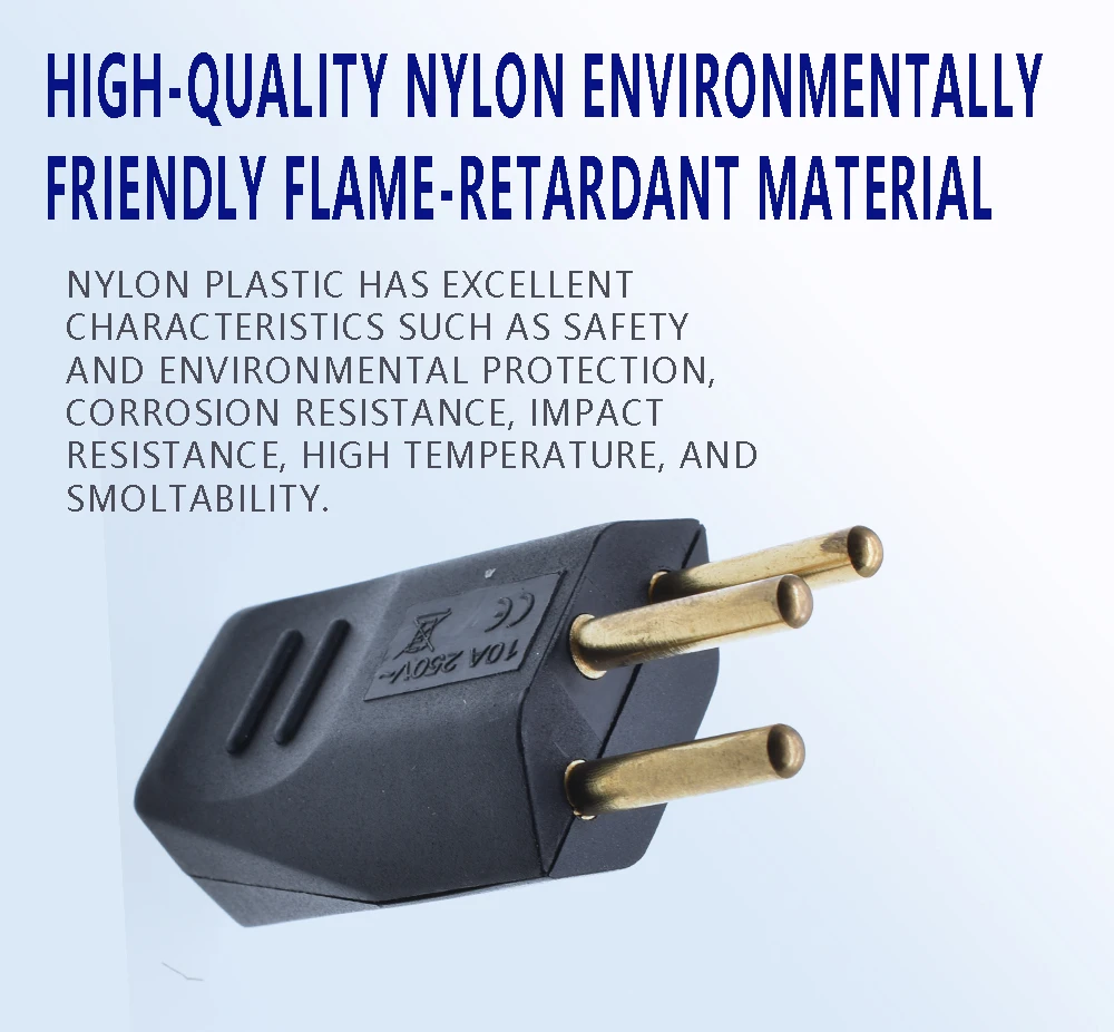 Pure Copper Power Cord Plug 250V 10A Brazil Standard Electrician Assembly Power Plug Detachable Wiring Switzerland CE Rohs Power Plug Socket