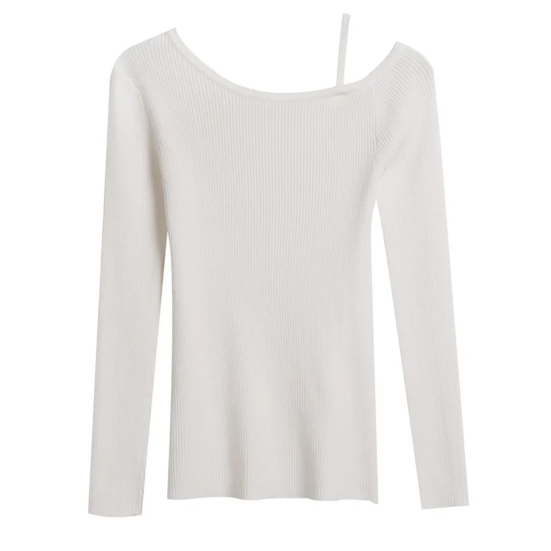 M Women's Clothing Autumn Fashion Slim string Slanted Solid Color Knit Bottoming tops Sweater Women Ladies Maglioni Donna!