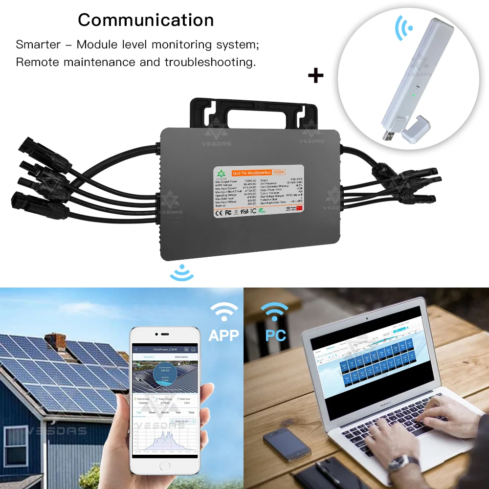 16-60vdc do Laço da Grade a 230vac para 4*375 Hoymiles Micro Inversor Solar Mi-1500 Mppt Duplo no Painel 1500w inversor do laço da grade microinversor 16-60vdc