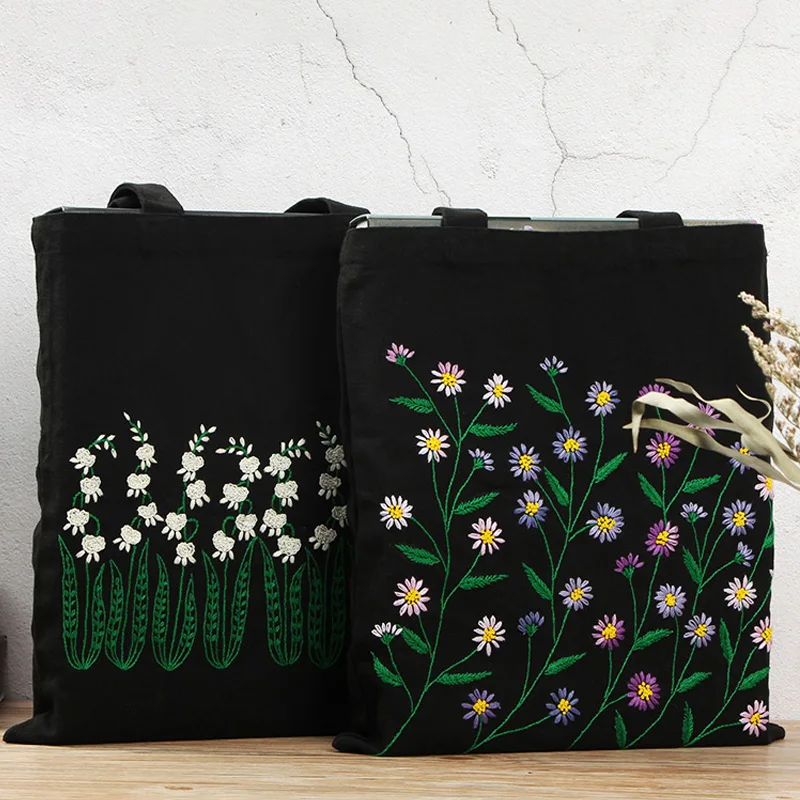 Diy Flower Embroidery Bag Kit Canvas Handbag Needlework Cross Stitch