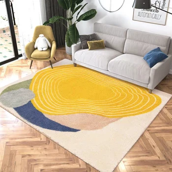 

Large size High Density woven area rug in yellow color , decoration geometric coffee table carpet, INS popular thick floor mat
