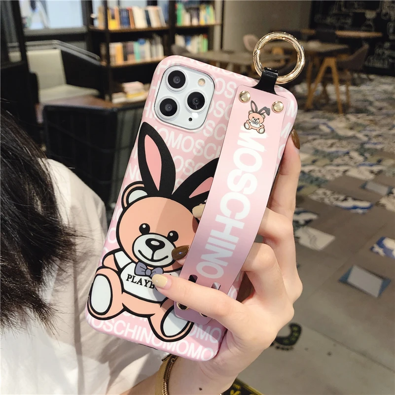 Милый медведь Мобильный корпус, персонализированный ремешок для iPhone 6 6s 7 8 11 X XS XR XS MAX 11PRO - Цвет: D