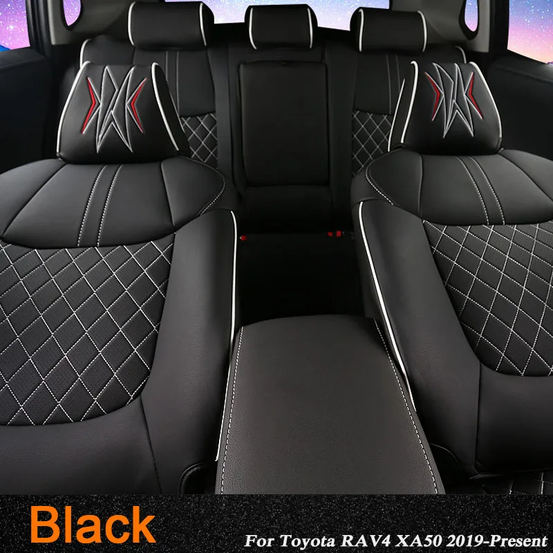 Чехлы для автомобильных сидений, набор кожаных чехлов для Toyota RAV4 Hybird XA50,-Н. В., чехол для автомобиля, Стильный чехол для сидений, подушка, аксессуары для интерьера - Название цвета: Black