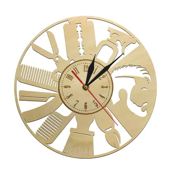 

Barber Shop Tool Decorative Wood Wall Clock Natural Handmade Wooden Wall Art Hairdresser Personalized Timepieces