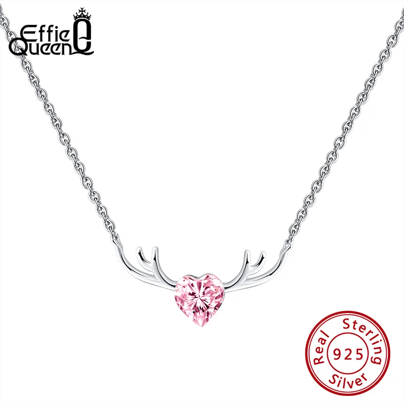 

Effie Queen 925 Sterling Silver For Women Pendant Necklace With AAAA Cubic Zircon Antler Necklace Christmas Jewelry Gift BN169