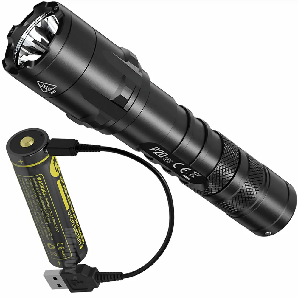 Тактический светодиодный фонарик Nitecore P20 v2 с usb портом перезаряжаемая батарея
