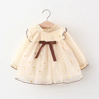 

2020 Autumn Baby Girls Long Sleeve O Neck Floral Patchwork Princess Birthday Party Kids Mesh Tutu Dress Infant Clothes vestidos