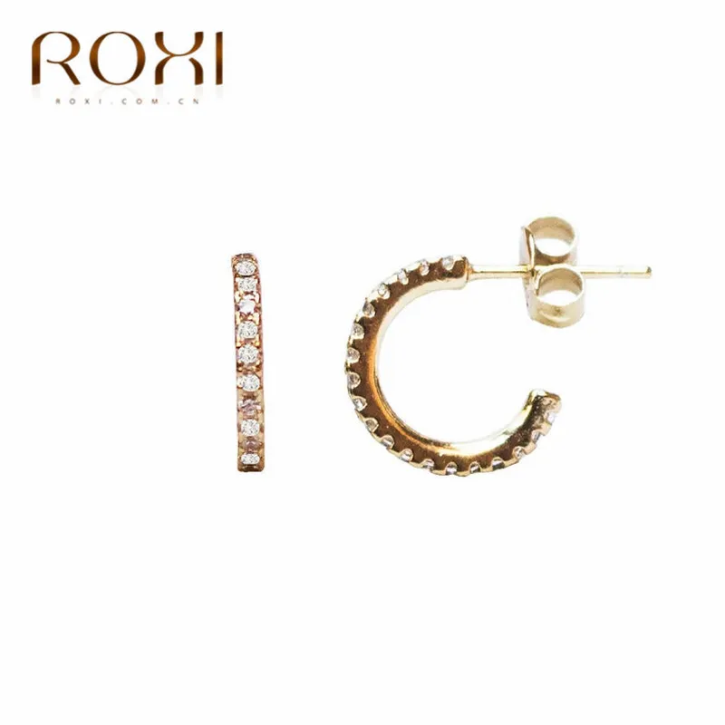 Серьги ROXI из стерлингового серебра 925 пробы сверкающие однорядные циркониевые серьги-гвоздики для женщин brincos C форма кубического циркония серьги