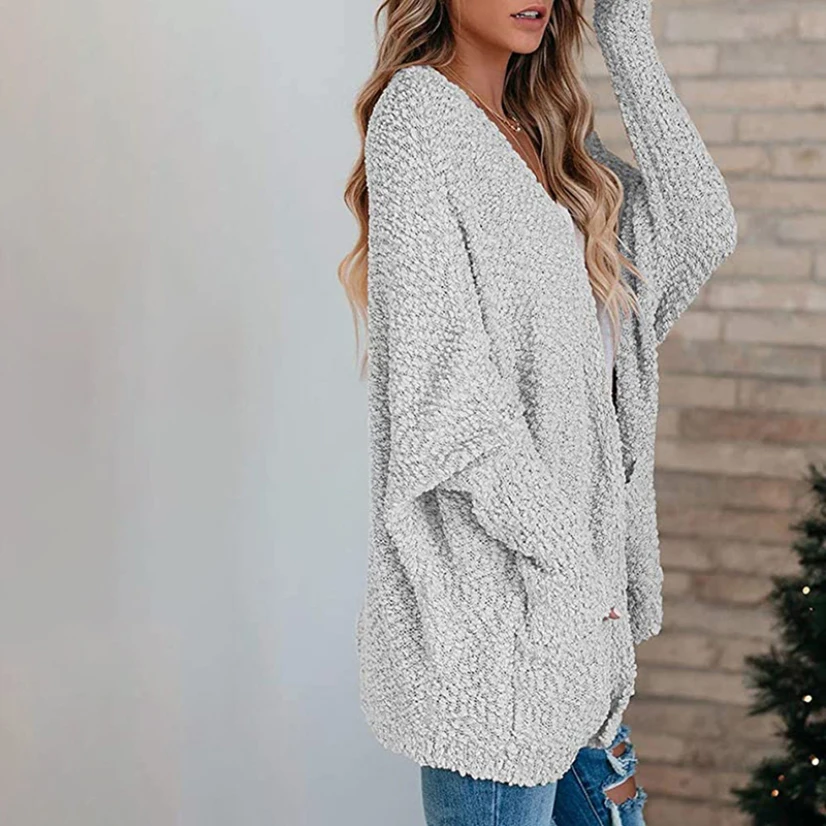 Elegant Cardigan For Women Autumn Winter Toothbrush Velvet Oversize Sweater Woman Batwing Sleeve Korean Sweater Women New 2020