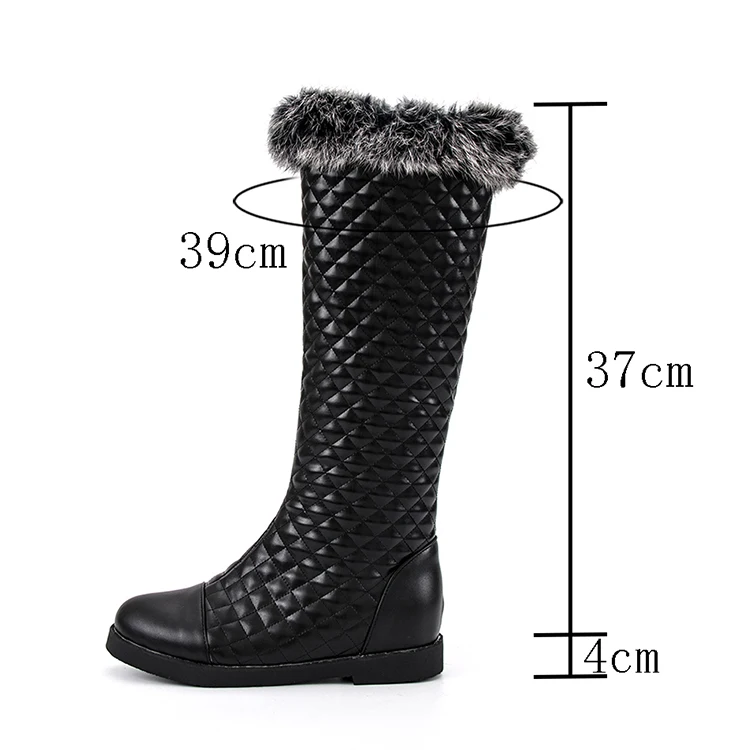 Plus Size 34-46 Fashion Winter Warm Plush Knee High Boots Women Comfy Flat Heel Snow Boots Rabbit Fur Woman Long Boots Shoes