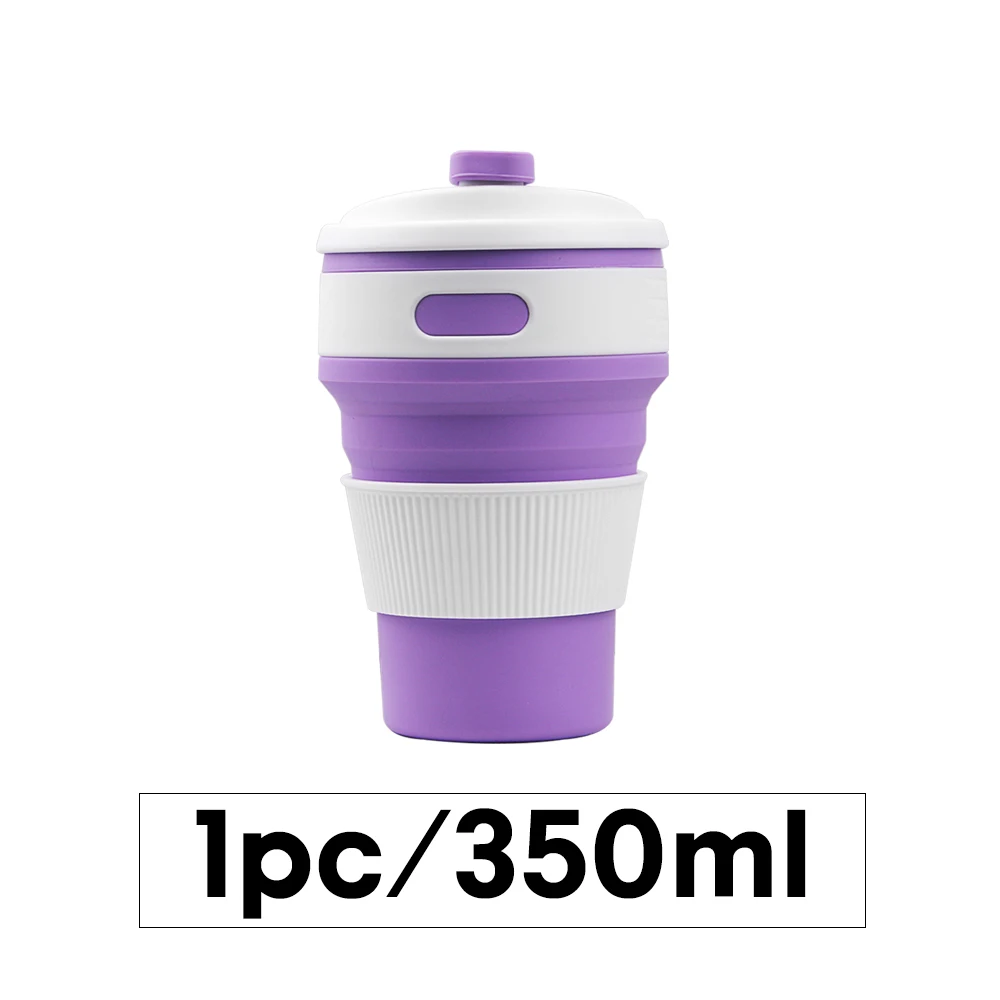 350ml collapsible coffee silicone cup with Lid folding water tea cup reusable travel Drinkware BPA free eco friendly make health - Цвет: Purple 350ML