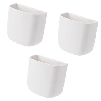

3pcs Wall-mounted Remote Control Storage Box Multifunctional Cell Phone Charging Rack Hanging Storage Container (White)