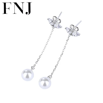 

FNJ Swan Tassel Earrings 925 Silver Jewelry Original Pure S925 Sterling Silver Stud Earring for Women Cubic Zircon Long Chain