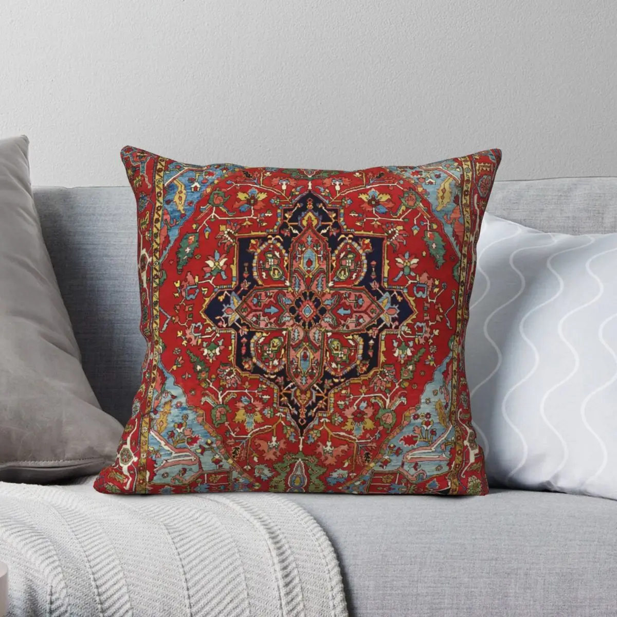 

Heriz Persian Carpet Print Square Pillowcase Polyester Linen Velvet Zip Decor Room Cushion Cover 18"