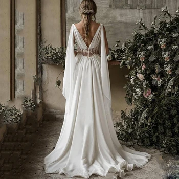 

2019 Boho Beach Wedding Dresses A Line V Neck Sleeveless Sweep Train Bridal Gowns Applique Chiffon Backless Plus Size