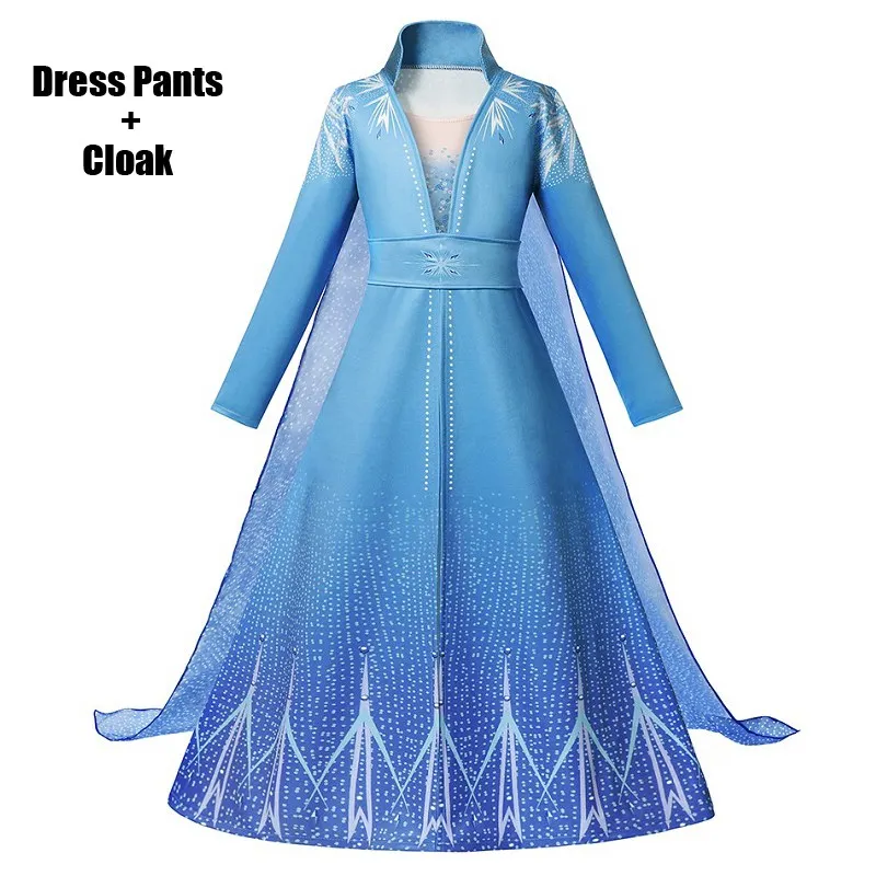 Dress Cloak Set 01 MUABABY Girls Elsa 2 New Princess Costume Children Blue Dress and Down 2 Pcs Set Clothes Halloween Snow Queen Fancy Dress Up - Цвет: Dress Cloak Set 01