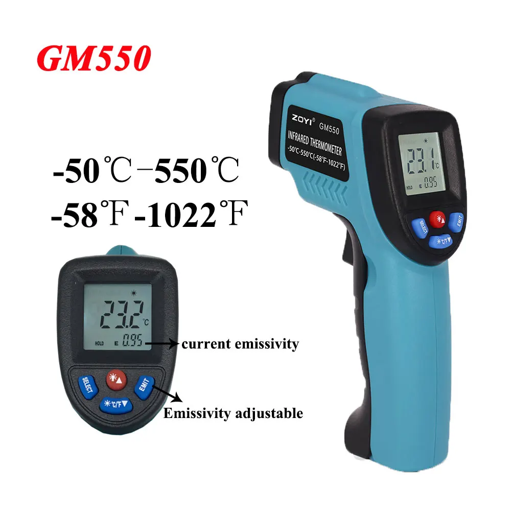 gray 550 Бесконтактный инфракрасный термометр-50-400/600 градусов цифровой C/F выбор температуры поверхности термометр пирометр Imager - Цвет: gray 550