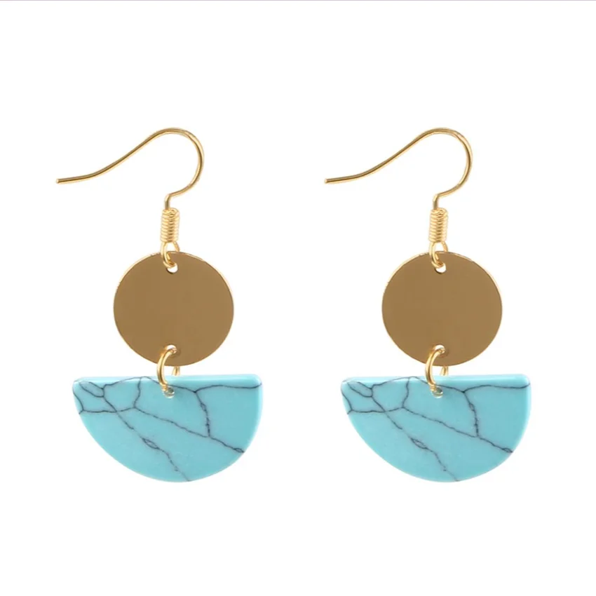 Светло-желтое золото цвет сплав полукруглые зеленая бирюза камень серьги для