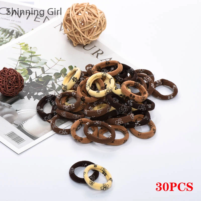 FlowerBrown-30pcs 30 шт./50 шт., бесшовная Детская резинка для волос для девочек, эластичная резинка для волос, резинка для головы, держатель для волос, аксессуары для волос для детей - Окраска металла: FlowerBrown-30pcs