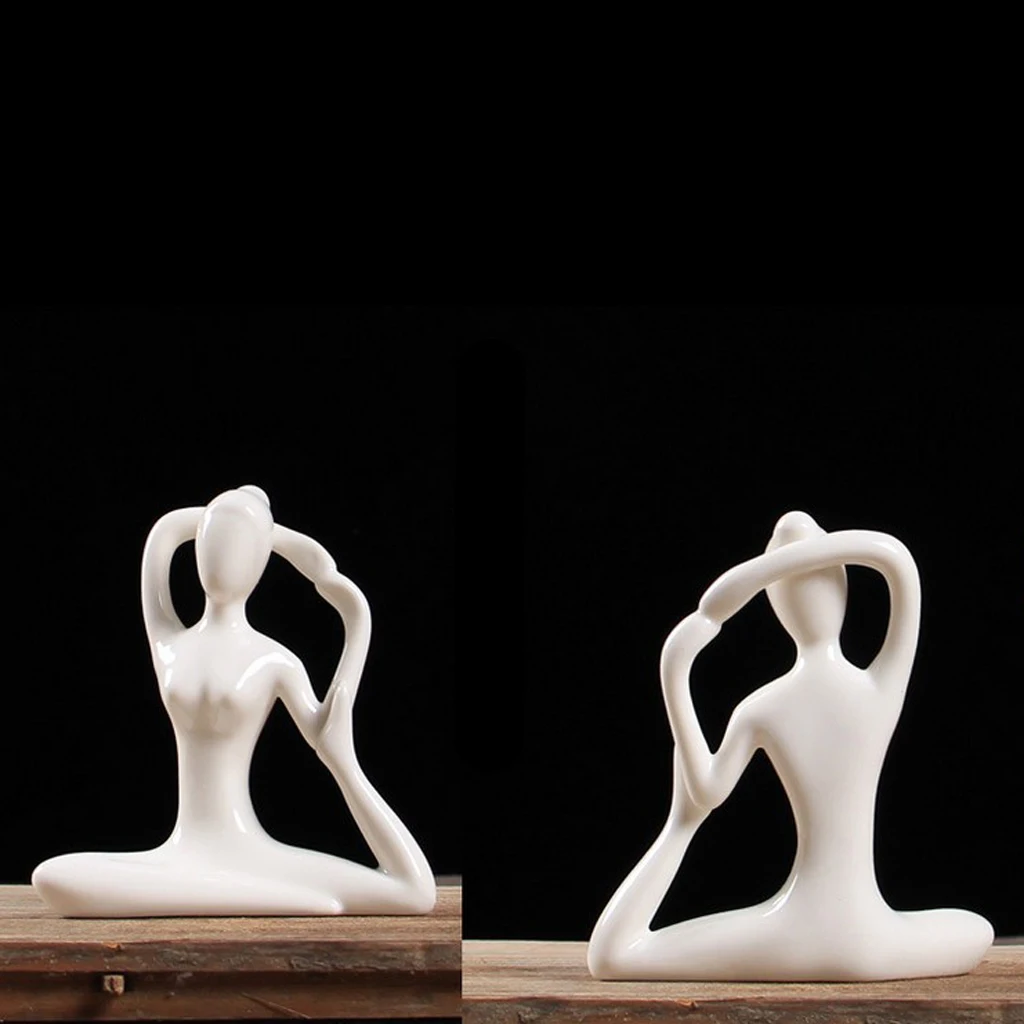 Ceramic Yoga Figure Ornament Statue Sculpture for Zen Garden Home Yoga Room Desk Decor