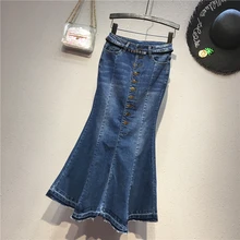 European Trend Denim Skirt for Women New Style Spring Autumn Fishtail Skirt Elegant High-waisted Single Breasted Skirts Femme